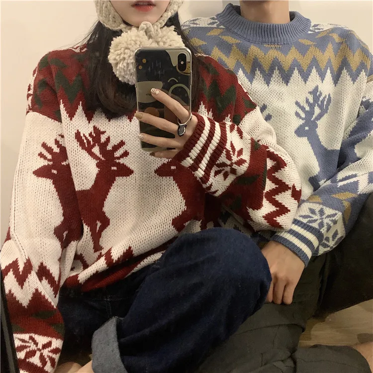 

EAD 2019 winter new retro sweater female loose casual thickening head Christmas elk long-sleeved sweater