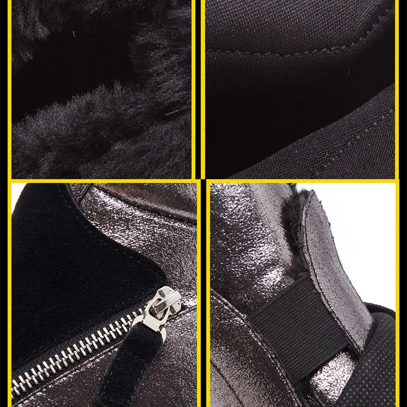 Cena Damskie zimowe ciepłe futrzane kliny botki damskie wysokość zwiększenie Zip trampki krótkie pluszowe kobiece zamszowe modne buty