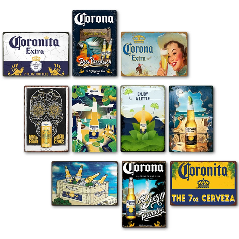 

Vintage Corona Beer Tin Sign Bar Home Wall Decor Metal Plaque Sign Retro Poster Tin Sign Man Cave Pub Bar Plates