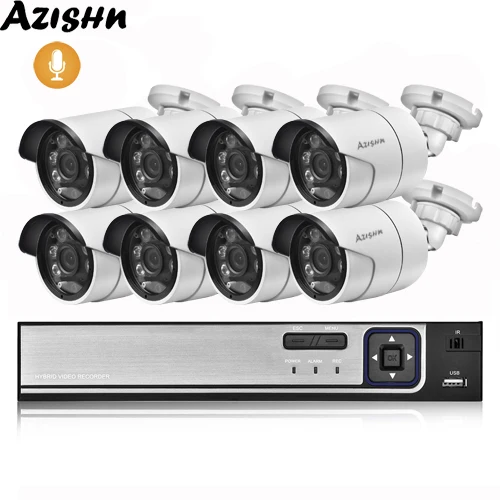 AZISHN 8CH POE NVR комплект системы видеонаблюдения распознавание лица H.265 5MP аудио запись всепогодный IP камера безопасности набор для наблюдения - Цвет: 8CH NVR and 8 Camera