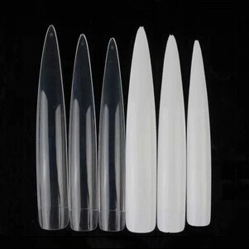 12pcs/pack Long Stiletto Sharp Ending Half Cover French Salon False Tips Acrylic Nail Art DIY Tools Supply