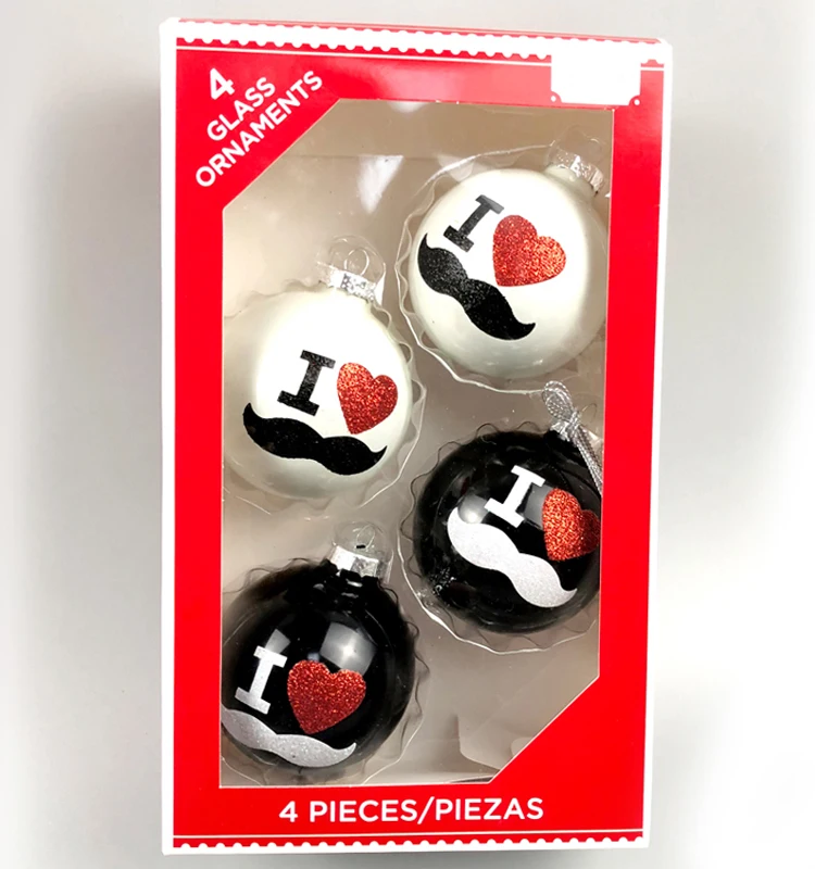 Christmas decorations glass creative pendant window gift foreign trade 6.5cm love beard ball 4 Pack