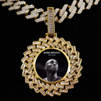 

D&Z Custom Made Photo Round Pendant Solid Back Iced Out Bling Cubic Zircon Necklace&Pendant With Cuban/Tennis Chain