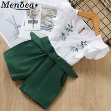 Menoea/летние комплекты одежды для девочек; детская одежда; футболка без рукавов для девочек+ штаны; модный стиль; Новое поступление; детская одежда