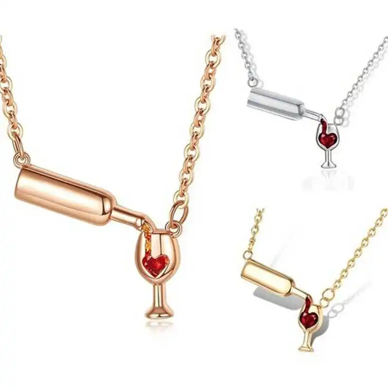 

Fashion Red Necklace Choker Bottle Rose Heart Glass Garnet Lover Wine Pendant