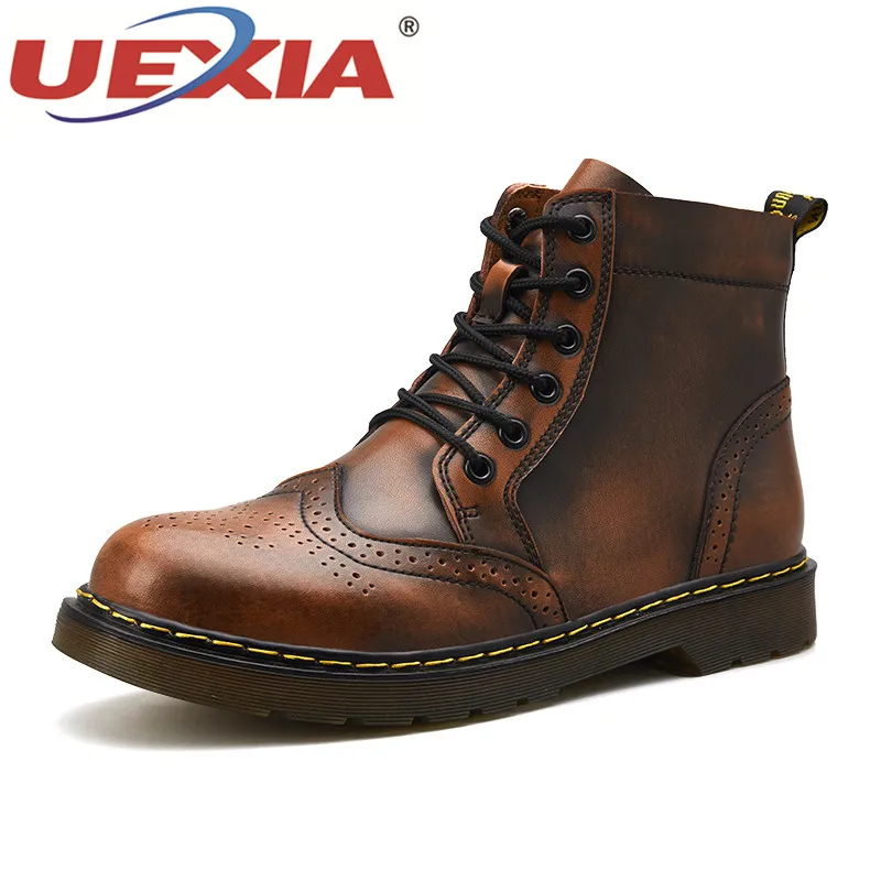 

UEXIA High Quality Winter Men Shoes Super Warm Plush Fur Leather Waterproof Ankle Boots Riding Boots Outdoor Snow Men Shoes Bost