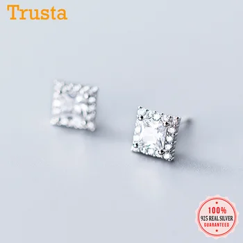 

Trustdavis Genuine 925 Sterling Silver Minimalist Sweet Dazzling Square CZ Stud Earrings For Women Wedding Jewelry Gift DS2181