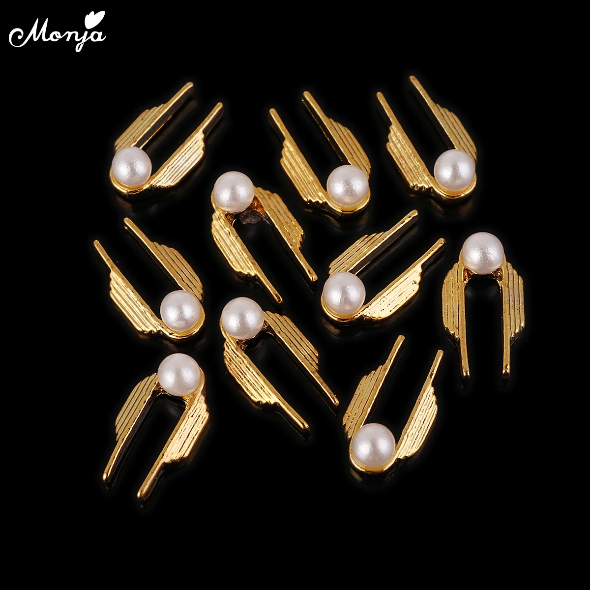 Monja 1Pack U-shaped Design Nail Art Metal Studs 3D DIY Silver Gold Pearl Jewelry Manicure Decoration