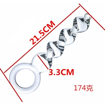 Thread Crystal Artificial Glass Fake Penis Dildo With Anal Bead for Men Women Couples Thread Rotation Flirt Masturbate Sex Toys 4