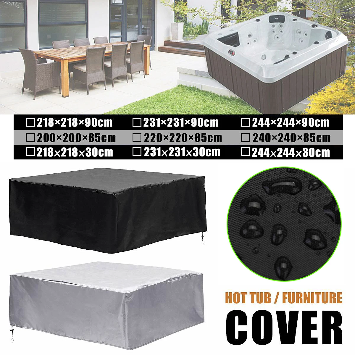 Universal Hot Tub Dust Cover Cap Waterproof UV Proof Spa Cover