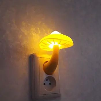 LED Night Light Mushroom Wall Socket Lamp EU US Plug Warm White Light-control Sensor Bedroom Light Home Decoration 1