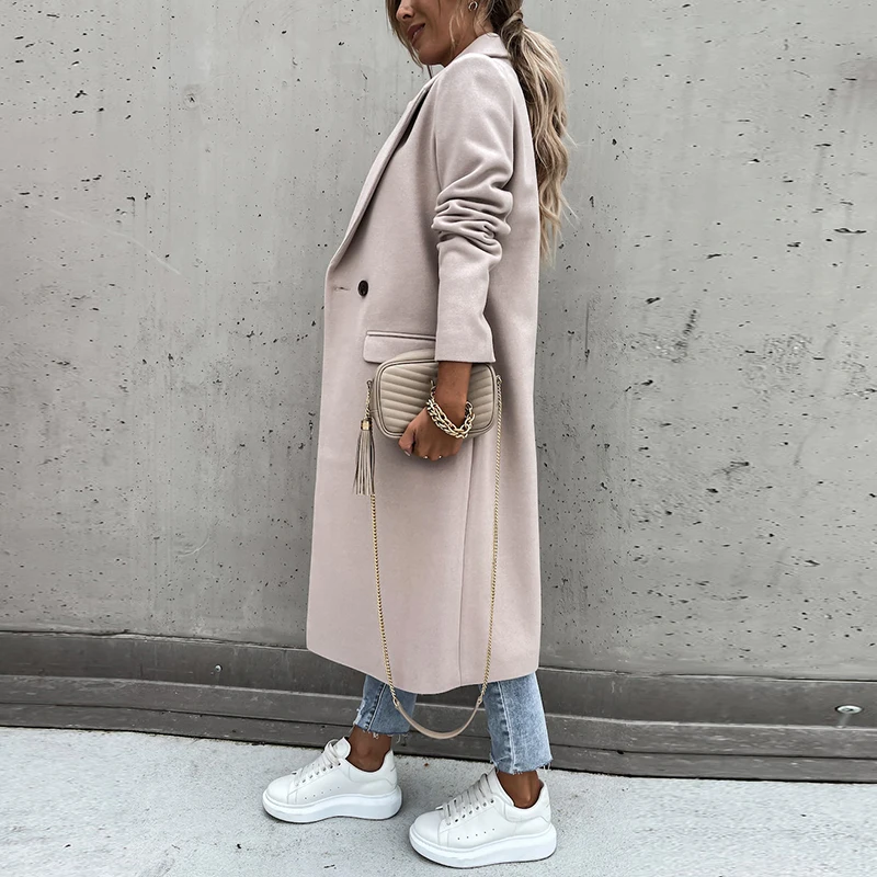 puffy coats Lady Fashion Long Sleeve Outerwear Elegant Autumn Winter 2021 Long Overcoat Women Casual Loose Turn-Down Collar Woolen Coat Tops ladies long puffer coat