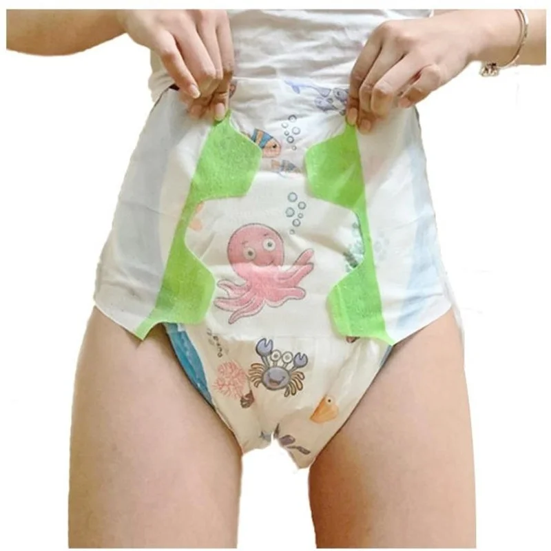 DDLG 4000ml Disable Diaper Nappie Soft Dinosaur Ocean Printed Paper Large Size Diaper Pant Adult ABDL Diapers 8pcs in a packs
