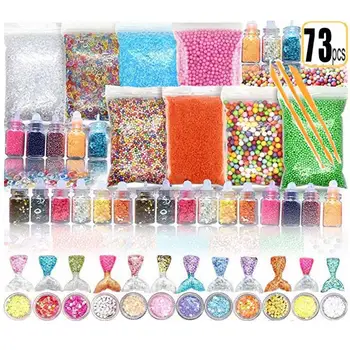 

73 Pack Diy Making Kits Supplies For Slime Stuff Charm Fishbowl Beads Glitter Pearls DIY Handmade Color Foam Ball Material Set