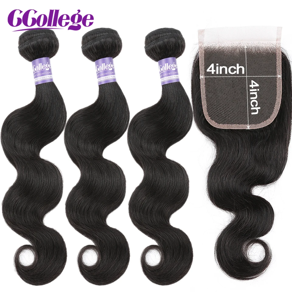 

Ccollege 3 Bundles Brazilian Body Wave With Closure Double Weft Non Remy Human Hair Bundles With Closure Natural Color Bundles
