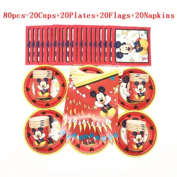 

50Pcs/80Pcs Disposable Tableware Sets Cup Plate Flag Cute Red Mickey Mouse Baby Shower Kid Birthday Banners Decoration Supplies