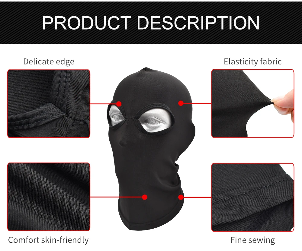 WOSAWE Motorcycle Balaclava Full Face Cover Mask Breathable Three 2 Hole CS Motocross Helmets Beanie Face Masks Black White