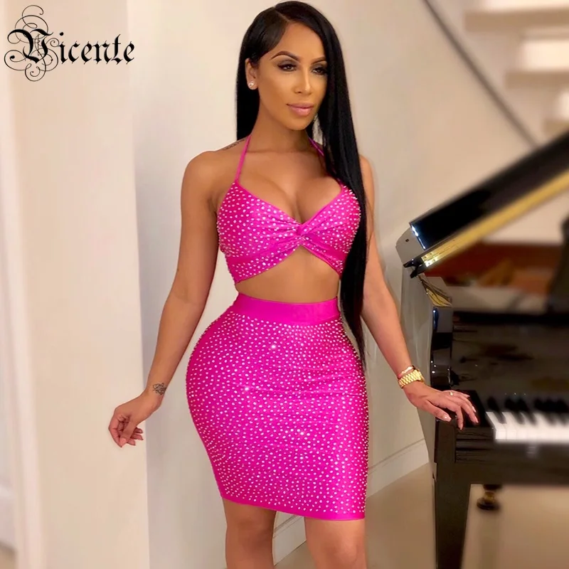 VC бесплатная доставка 2020 комплект из двух предметов с бусинами облегающий костюм