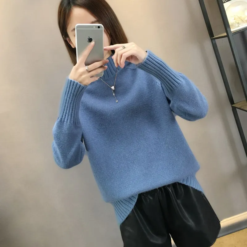 light blue Полувысокий Свитер с воротником для женщин; сезон осень-зима - Цвет: light blue