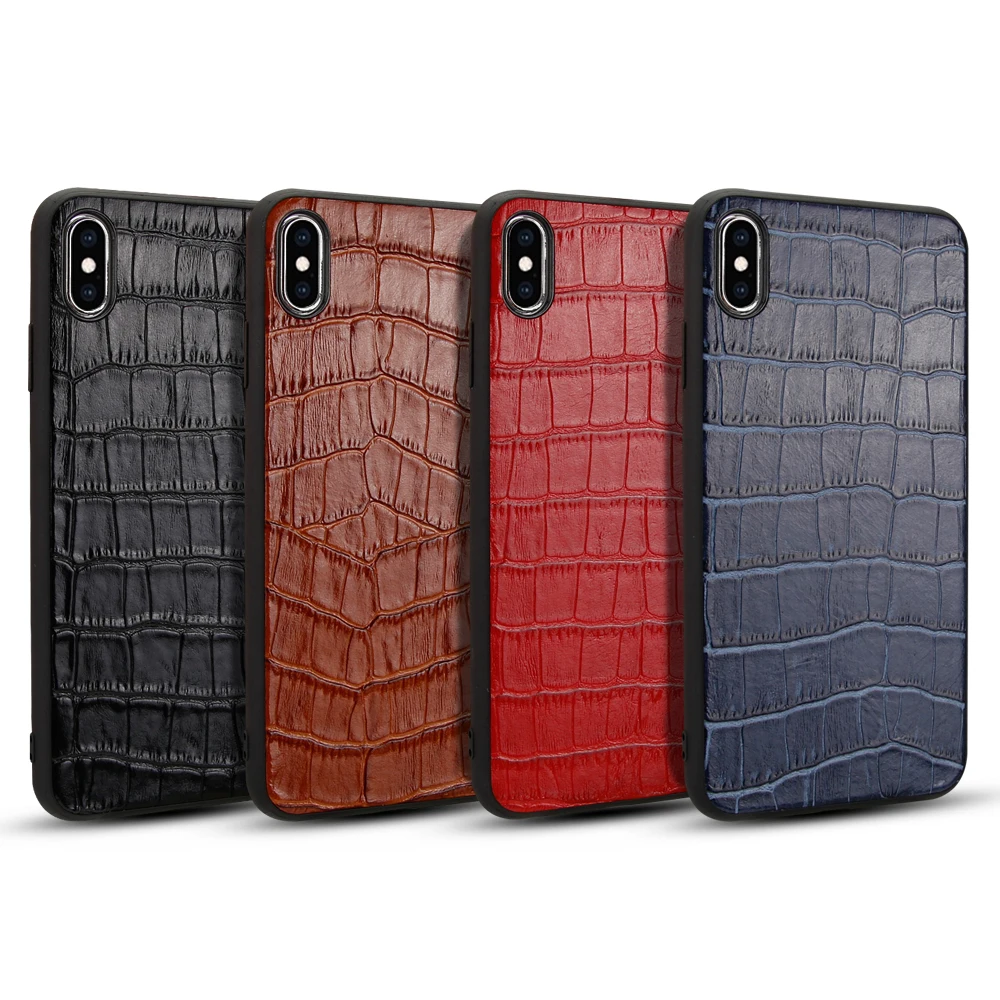 

Crocodile Genuine Leather Full Protective Back Cover Case for iPhone XS Max XR X 7 8 Plus