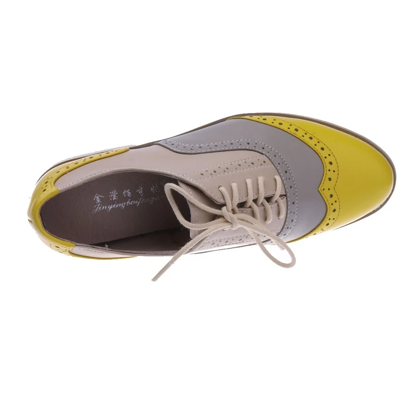 Brands Vintage Oxfords Brogue Shoes Handmade Female Shoes Genuine leather Big Woman Size 13 Oxford Flat Shoes