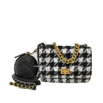 

Caker Brand 2020 Wool Fabric + pu leather waist bag chain chest bag