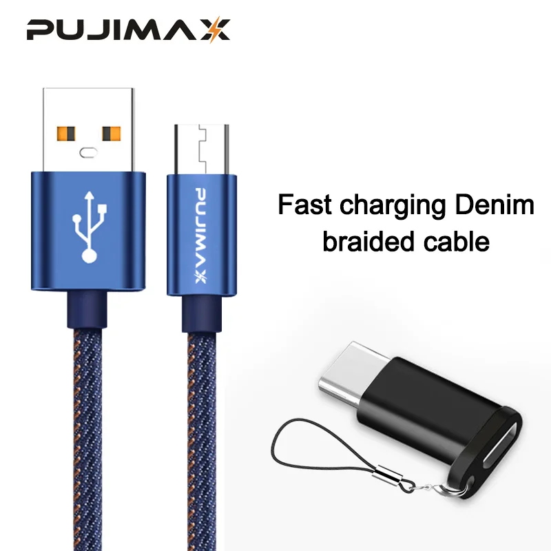 PUJIMAX Micro USB кабель в джинсовой оплетке с адаптером, кабель для быстрой зарядки и синхронизации данных для samsung, huawei, Xiaomi, iphone, USB конвертер