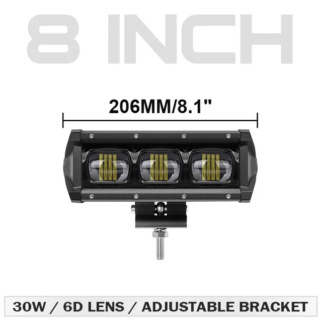 DERI 6D объектив 30 Вт 60 Вт 8 14 дюймов Однорядный светодиодный светильник 4x4 внедорожный светодиодный светильник для внедорожников 4WD грузовик ATV 12 в 24 В barra Led - Цвет: 8 inch work light