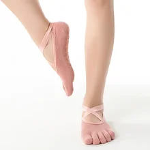 Прямая поставка, 1 пара, Пилатес, Йога, хлопковые спортивные носки, подъем, перекрещивающиеся ремешки, женские носки без пальцев, профессиональные Нескользящие