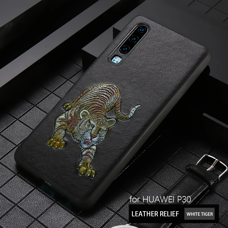 tiger LANGSIDI/Нескользящий чехол для телефона из натуральной кожи для huawei P30 P20 PRO, ударопрочный 3D чехол - Цвет: tiger