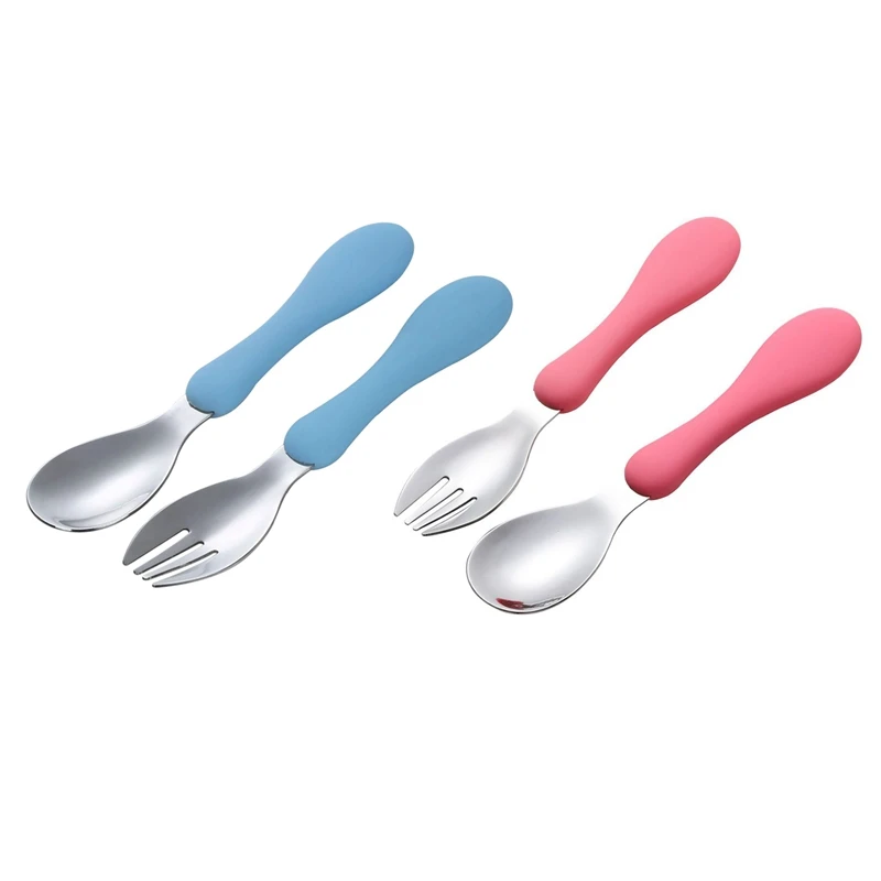 2 Set Life Children Stainless Cutlery Set with Spoon Fork and Travel Case, Blue& Pink
