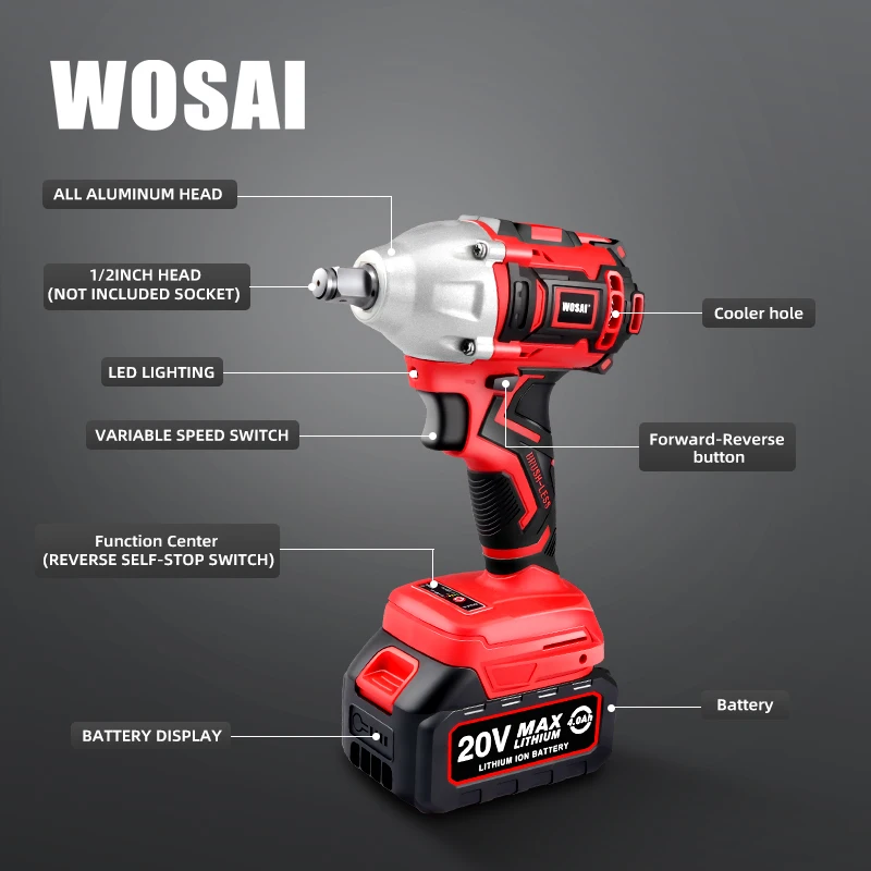 wosai 20v sem fio brushless chave de 03