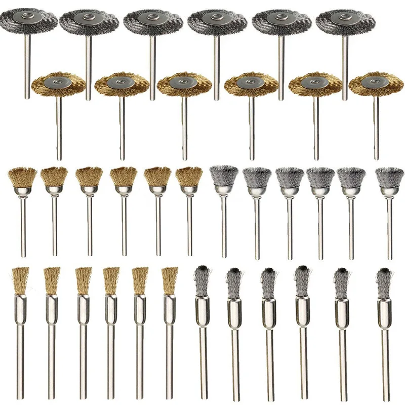 36xBrass Стальная проволока щетка полирующими колесами полный комплект для вращающихся инструментов пакет поставки