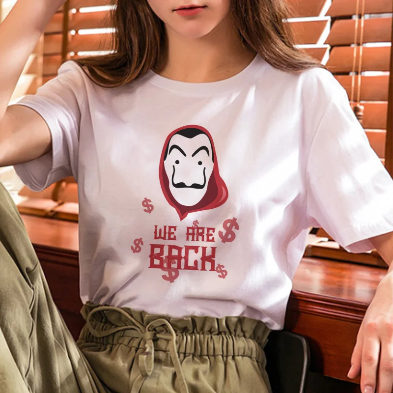 ТВ серия La Каса де Papel футболка женская деньги Heist футболка Повседневная Плюс Размер Топы дом бумаги забавная Футболка женская