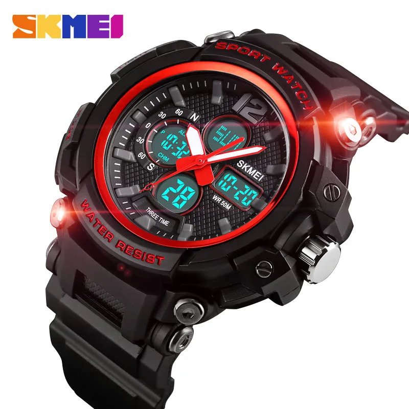 

SKMEI Sport Men Watch Dual Display Digital Watch Luminous 5Bar Waterproof 3Time Multl-Function Watch montre homme Quartz 1498