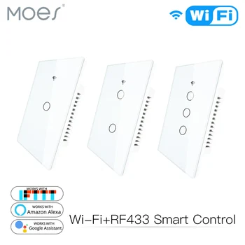 

WiFi Smart Wall Light Switch Glass Panel RF433&Wi-Fi Smart Life Tuya APP Remote Control Works With Alexa Google Home 1/2/3 Gang