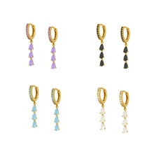 

High Quality 925 Sterling Silver Multicolor Water Drop Dangle Earrings for Women Simple CZ Gold Color Earrings Fashion Jewelry