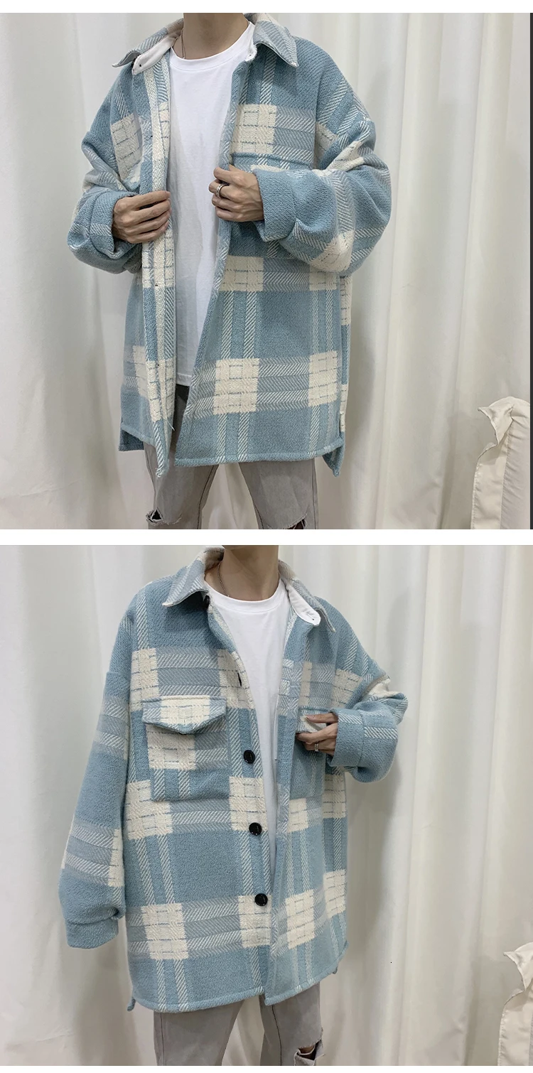 Winter Thick Woolen Coat Men Warm Fashion Contrast Color Tartan Woolen Jacket Men Loose Long Woolen Overcoat Male Clothes M-5XL