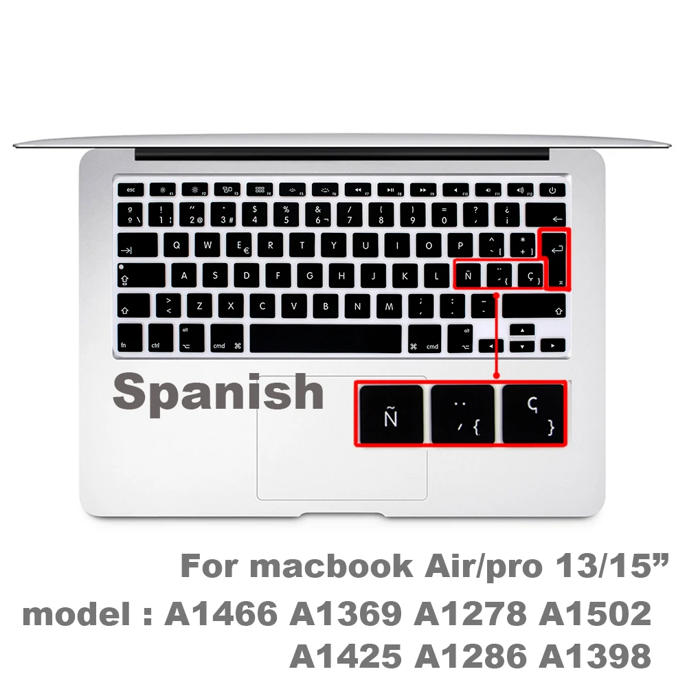 Spanish EU-Enter EU-Key Keyboard Cover Protector for Macbook Pro 13Air 11 12 15 touch bar A1706/A1466/A1707/A1990/A2159/A1932