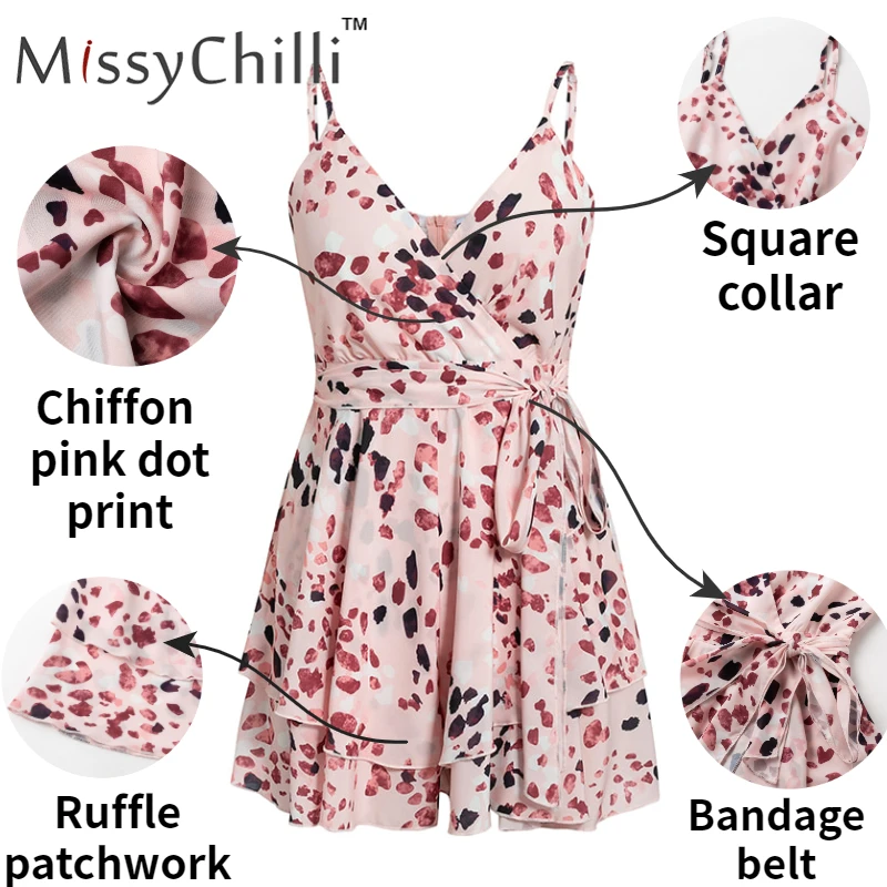 Женский комбинезон с открытой спиной MissyChilli розовый бандажный принтом в горошек