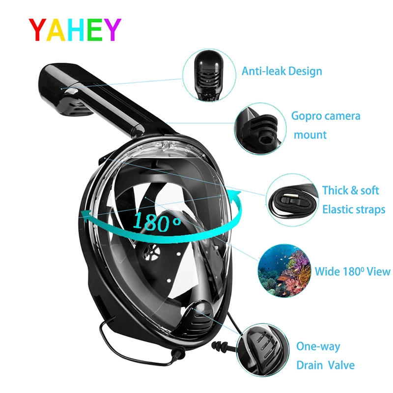 YaHey маска для дайвинга, анти-туман, подводное плавание, полное лицо, плавание, Сноркелинг, складная маска, набор, подводное погружение, оборудование, поддержка GoPro