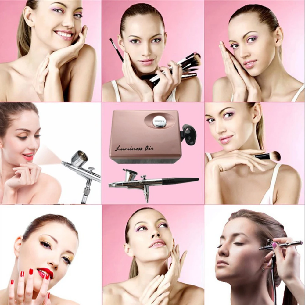 Airbrush Makeup Set Pinkiou Air Brush Kit for Face Paint with Mini Compressor 0.4mm Needle and Nozzle Nail Body Paint SP16(RED