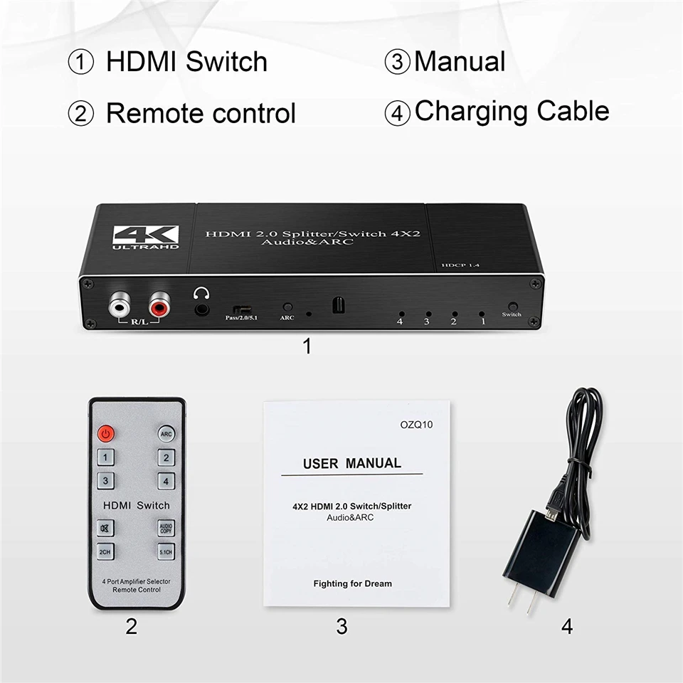 Лучший 4 k@ 60Hz HDMI 2,0 переключатель дистанционного 4x2 HDMI коммутатор Аудио экстрактор с ARC& IR Переключатель HDMI 2,0 для PS4 Apple tv HD tv