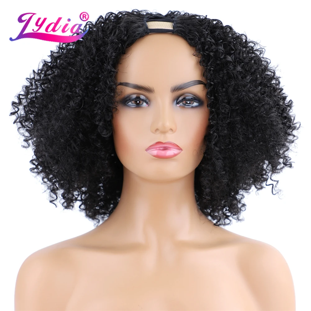 Lydia Afro Kinky Curly U Part Natural Black Color Hair Wig 130 Density Heat Resistant Synthetic 16 Inch Daily Wigs For Women | Шиньоны и