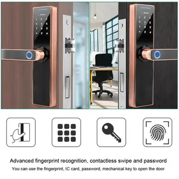 

Electronic Smart Fingerprint Password Card Double Tongue Door Lock Touch Screen with Key cerradura puerta
