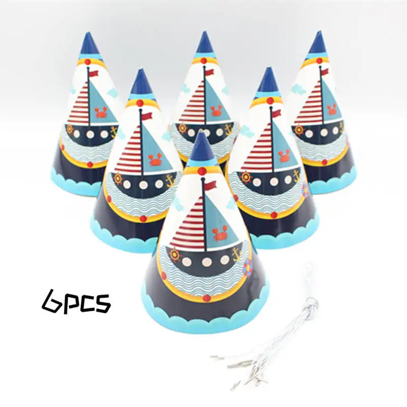 Парусник тема синий мультфильм день рождения украшения для детей детский душ одноразовые посуда набор вечерние принадлежности - Цвет: Hat