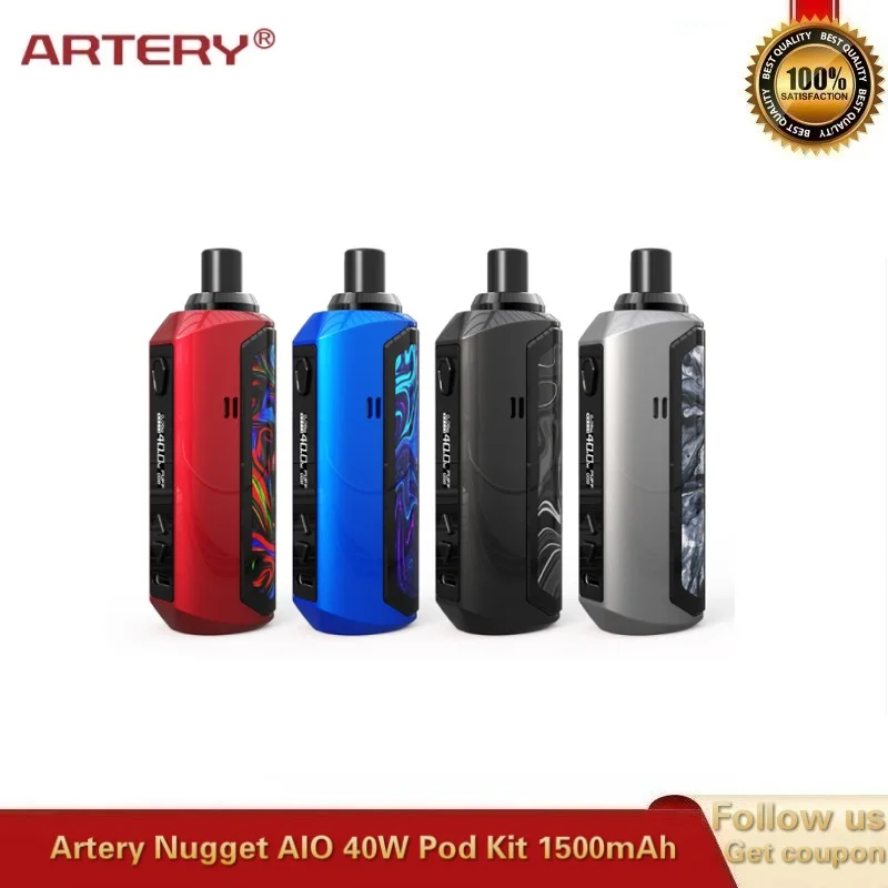 Оригинальный артерия Nugget AIO Vape Kit Макс 40 Вт 1500 мАч батарея с 2 мл бак и RBA катушки мод