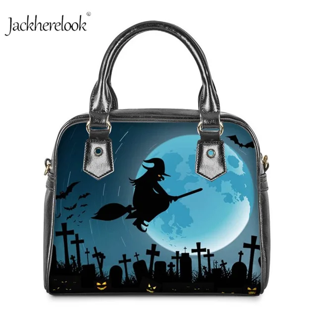 CC5502DL Jackherelook 3D Halloween Witch Printing Leather Shoulder Bag Pumpkin Moonlight Casual Totes For Laides Daily Cross Body Bags - Цвет: CC5502DL