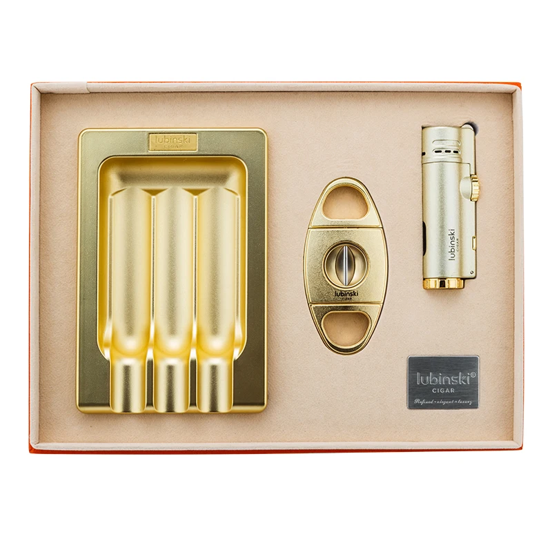 LUBINSKI Cigar Tool Set Alloy Ashtray 4 Straight Punch