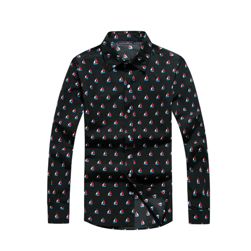 Tailor Pal Love Men printing lapel long-sleeved shirts For business casual Beach Shirts soft and comfortable